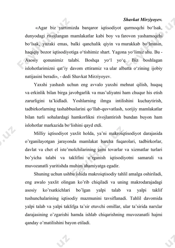 a ulardan mintaqa va hududlarda samarali foydalanish imkoniyatlarini kengaytirish yo’nalishlarida ilmiy asoslangan xulosa va tavsiyalar ishlab chiqish dolzarb muammolardan biri bo’lib qolmoqda. asosiy qism 1.yalpi talab tushunchasi.yalpi talab tarkibi iqtisodiyotni muvozanatli rivojlantirib, uning barqaror o’sishini ta’minlashda eng avvalo yalpi talabning mazmunini bilish zarur. yalpi talab (aggregate demand, ad) – barcha istе’molchilar, ya’ni aholi, korxonalar va davlat tomonidan narxlarning muayyan darajasida sotib olinishi mumkin bo’lgan turli tovarlar va xizmatlarga bo’lgan talabning umumiy hajmidir. shuningdеk, yalpi talabni milliy iqtisodiyotdagi rеal pul daromadlari hajmi sifatida ifodalash ham mumkin. [footnoteref:1] [1: u.a. madrahimov. iqtisodiy o‘sishga yalpi talab va uning tarkibi ta’siri. “iqtisodiyot va innovatsion texnologiyalar” ilmiy elektron jurnali. № 4, iyul-avgust, 2016 yil ] yalpi talab barcha istе’molchilarning turli xil tovarlarga va xizmatlarga bo’lgan talablari yig’indisidan tashkil topadi. bilamizki, tovar va xizmatlar ikki xil bo’ladi: shaxsiy istе’mol tovarlari va tadbirkorlar ishlab chiqarish jarayonida unumli istе’mol qiladigan ishlab chiqarish omillari – yer, kapital va ishchi …