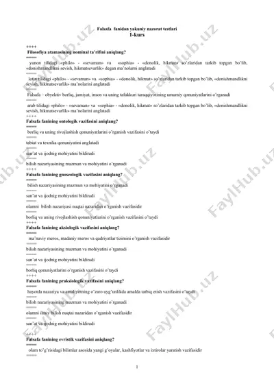 falsafa fanidan yakuniy nazorat testlari — DOC
