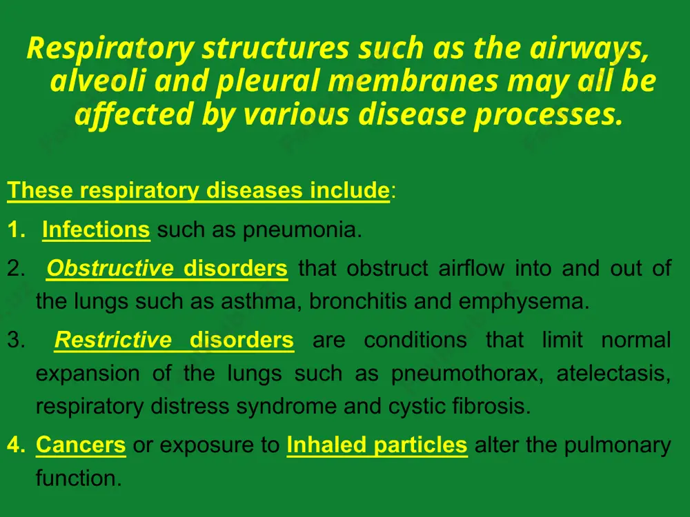 the lungs, causing difficulty in breathing. it is usually connected to allergic reaction or other forms of hypersensitivity. pneumonia is lung inflammation caused by bacterial or viral infection, in which the air sacs fill with pus and may become solid. inflammation may affect both lungs ( double pneumonia) or only one (single pneumonia). pneumonia pleurisy pleurisy is inflammation of the pleurae, which impairs their lubricating function and causes pain when breathing. it is caused by pneumonia and other diseases of the chest or abdomen. tuberculosis tuberculosis is an infectious bacterial disease characterized by the growth of nodules (tubercles) in the tissues, especially the lungs. the disease is caused by the bacterium mycobacterium tuberculosis or (especially in animals) a related species; gram-positive acid-fast rods pulmonary tuberculosis is also known as ‘consumption’ respiratory failure respiratory failure is a condition that results when the lungs are no longer able to oxygenate the blood …