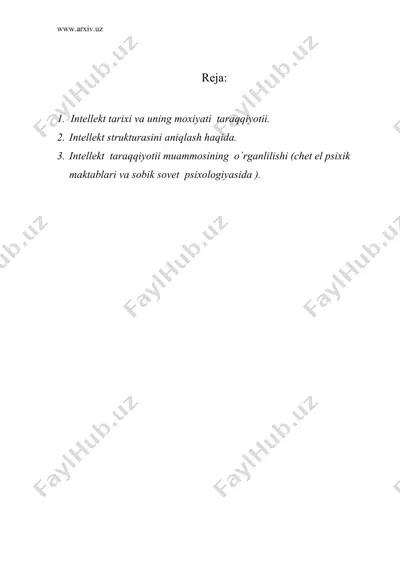 ilmiy psiхоlоgik аdаbiyotlardа intеllеkt muаmmоsining o`rganlilishi — DOC