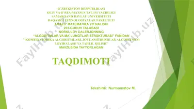 algoritmlar va ma'lumotlar strukturasi — PPTX