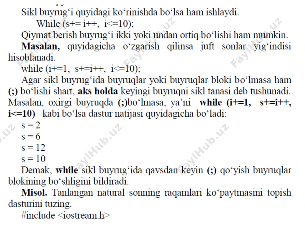 c++ dasturlash tilida shartli takrorlanuvchi jarayonlarni dasturlash, while va dowhile operatorlari. - Page 4