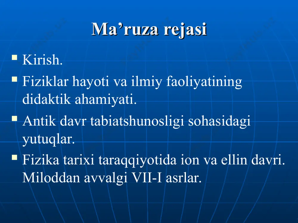 siz boshlanish, aylanma harakat natijasida hayot paydo bo'lgan havo va suvni tug'adigan asl tumanli massa deb hisobladi. yer koinotning markazi bo'lib, kosmik fazoda joylashgan bo'lib, 3 ta olov halqalari - quyosh, oy, yulduzlar bilan o'ralgan. u yerning geografik xaritasini chizgan va yunonlar orasida quyosh soatlarini tarqatgan. u insonning baliqdan kelib chiqishi haqidagi fikrni bildirgan. anaksimen (miloddan avvalgi 585-525) faylasuf, mileziya maktabining vakili. u havoni asosiy substansiya - hayot va ruhiyat manbai deb hisoblagan. hamma narsa - havoning o'zgarishi. uning kondensatsiyasi tufayli narsalar havodan keladi (qattiq jismlar, tuproq, toshlar) va vakuumlar (havo bug'lari yuqoriga ko'tarilib, olov va jannatni hosil qiladi yoritgichlar). efeslik geraklit (miloddan avvalgi 540-470) yong'in asosiy modda hisoblangan eng o'zgaruvchani sifatida moddalar. dunyo har doim mavjud materiyaning aylanishi natijasida (o'zaro konvertatsiya): geraklitning ajoyib g'oyalari: doimiy harakat, o'zgarish g'oyasi tabiatda. koinotning birligi g'oyasi, tabiat hodisalarining muntazamligi g'oyasi (dunyo hayoti logotiplarga bo'ysunadi, kosmosga va odamlarga singib ketadi, ruh - bu ruhlantiruvchi …