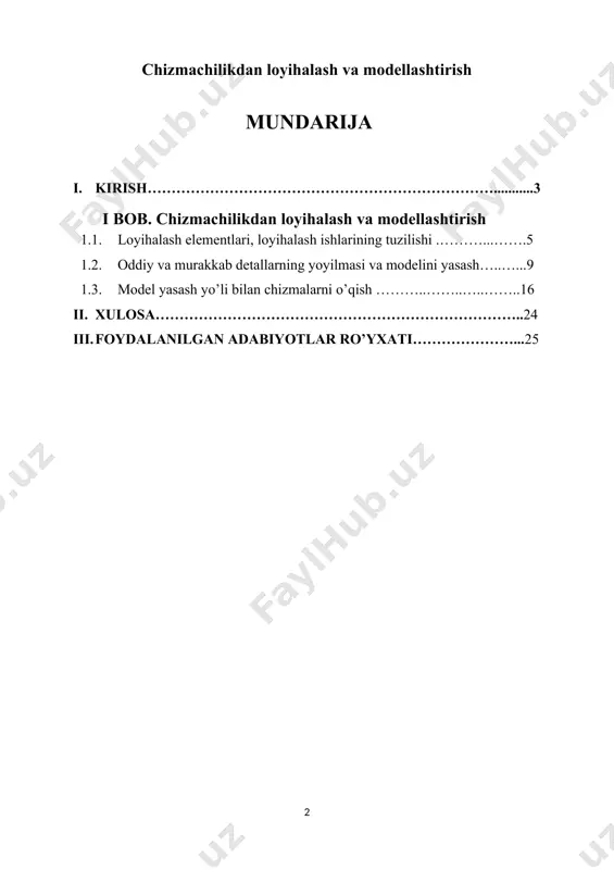 riladigan barcha texnika va mashina faqat chizmalar asosida yaraladi.chizma bu muxandisning g’oya va fikrlarini ifodalovchi hujjat hisoblanadi. chizma chizish murakkab jarayon hisoblanadi, chizuvchidan sabr toqat va qunt bilan ishlashni talab qiladi. chizmaning sifati chizuvchining qo‘l sezgisiga bog‘liq bo‘!adi. chizmalarni toza va chiroyli qilib chizishda, asosan, qo‘l sezgisi kata ahamiyatga ega. chiziladigan bir hil turdagi chiziqlar bir hil yo‘g‘onlikda, bir tekis qilib chizilishi lozim. insonda qo'i sezgisi yaxshi rivojlangan bo‘lsa, qo’liga olgan qalamni qog‘oz ustida mahorat bilan yurgiza oladi. insonning qo‘l sezgisini tekshirish uchun qalam uchi ingichka qilib chiqariladi (uchlanadi) va chizg'ich yordamida bir nechta chiziq chizish mashq qilinadi. shunda chizilgan chiziqlarning ko'pchiligi bir xil chiqsa, uning qo‘l sezgisi yaxshi rivojlangan hisoblanadi. ba'zi odamlarning qo‘l sezgisi nisbatan rivojlanmagan bo‘ladi. ular qalamning uchi ingichka yoki yo‘g ‘onroq uchlangandan qat'iy nazar, qalamni bir xilda bosib chizishadi. shunda ingichka uchli qalam uchi sinib ketadi, bu yerda, ingichka uchli qalamni ohistalik bilan bosib chizish lozimligiga …
