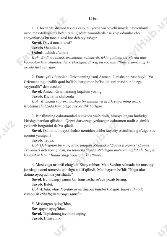 oqda. baliqlardan birining makkorona tabassumidan u nimanidir yashirayotganini tushunadi. savol. qahramon ushbu baliqqa qanday nom bergan? javob. monaliza qabul. jokonda, mona liza izoh:leonardo da vinchining "mona liza" ("la gioconda") kartinasi o'zining sirli tabassumi bilan mashhur. 9. telefondagi bu ilova birinchi navbatda mushakdor odamni ko'rsatadi. asta-sekin uning mushaklari susayadi va xarakter butunlay zaiflashganda, qandaydir ehtiyoj paydo bo'ladi. savol. mushaklar susayganda telefonda nimaga ehtiyoj paydo bo’ladi? javob: zaryadlash. izoh. bu mobil telefonning zaryadlash ko'rsatkichidir. qahramon mushaklarni ushlab turish uchun zaryadga muhtoj - xuddi telefon kabi. 10. 1924 yilda ivanovo-voznesenskda harbiy tikuvchilik ustaxonasi ish boshladi. hozir uning negizida “полет”, ya’ni “uchuvchi” deb nomlanuvchi zavodi ishlamoqda. savol. bu zavod harbiy aviatsiya uchun qanday mahsulot ishlab chiqaradi? javob: parashyutlar.