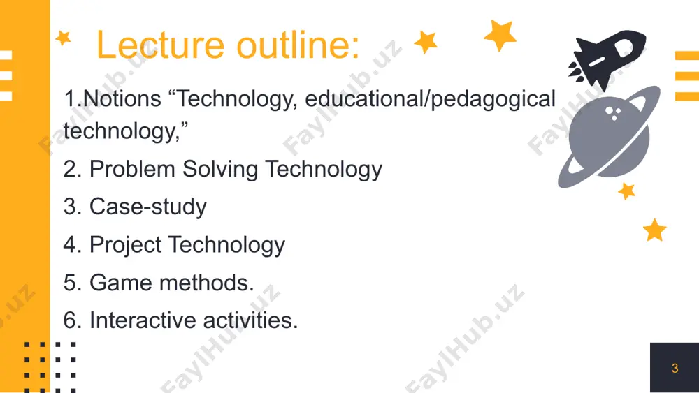 and a creation of problematic situations and independent activity of learners for finding the solutions during organization of the lessons. as a result, students’ creative abilities are developed. 16 the aim of this technology is to train the learners to overcome different challenges they face and form creative and reflexive skills for understanding the problem and find the effective ways of its solution. 17 problem-solving involves three basic functions: 18 1. seeking information 2. generating new knowledge 3. making decisions the steps in problem-solving 19 1. identifying the problem 2. defining the problem 3. forming a strategy 4. organizing information case study case study case studies are stories. they present realistic, complex, and contextually rich situations and often involve a dilemma, conflict, or problem that one or more of the characters in the case must negotiate a case-study is also used in flt and considered as an active method. it …