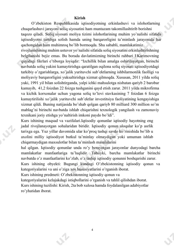 nish ko’’ jihatdan uni o’rganuvchilarning ma’lum nazariy va uslubiy bilim bilan qurollanishiga bog’liq. shuning uchun ham mazkur bob insoniyat jamiyati taraqqiyotining asosi bo’lgan iqtisodiyot tushunchasini, uning oldida turgan vazifalarni, uzoq davr davomida iqtisodiy bilimlarning shakllanishi va iqtisodiyot nazariyasi fanining vujudga kelishini qisqacha tavsiflash bilan boshlanadi. iqtisodiyot nazariyasi fanidagi asosiy oqimlar va nazariyalarning umumiy bayoni qisqacha beriladi. bu erda iqtisodiyot va uning bosh masalasi, iqtisodiyot nazariyasi fanining ‘redmeti, vazifalari va boshqa iqtisodiy fanlar ichida tutgan o’rnini ko’rsatib berish bilan birga iqtisodiy qonunlar va kategoriyalar hamda ularning amal qilish mexanizmini yoritib berishga alohida o’rin beriladi. bu bobda iqtisodiy jarayonlarni ilmiy bilish usullarining mazmunini ochib berishga alohida e’tibor qaratiladi. iqtisodiyot nazariyasi fanini, uning qonun-qoidalarini bilish uchun, eng avvalo, iqtisodiyotning o’zi nima, uning vazifasi nimalardan iborat, degan savolga javob berish lozimdir. insoniyat hayoti va uning taraqqiyoti juda murakkab, ko’’ qirrali va g’oyat chigal muammolarga boydir. bu muammolar kishilarning moddiy ne’matlar ishlab chiqarish, xizmatlar ko’rsatish, …