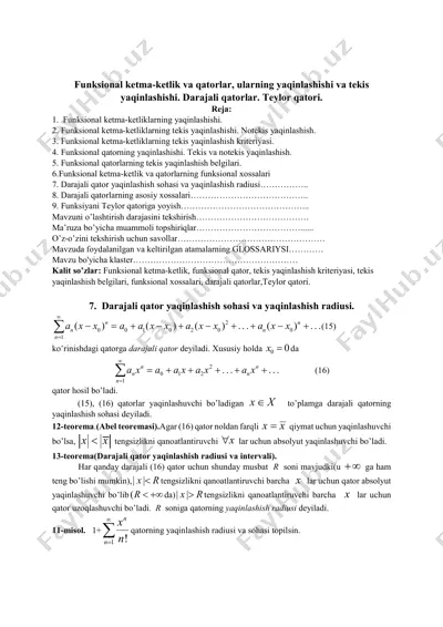 funksional ketma-ketlik va qatorlar — PDF