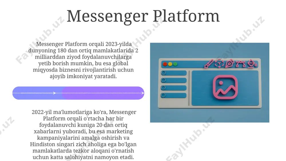 h uchun maqsadli reklama strategiyalarini qo'llang. ilova rivojlantirish jarayoni samarqand shahridagi 15 ta mahalliy hunarmandchilik korxonasining facebook sahifalarini yaratish va ularni reklama qilish orqali 2 oy ichida sotuvlar 45% ga oshdi, bu esa 7000 dan ortiq yangi mijozni jalb qildi. facebook platformasidan foydalanib, oʻzbekistonning 10 ta viloyatida 2023-yilda 500 dan ortiq kichik biznesning rivojlanishiga yordam berildi, bu esa mijozlar bazasini 30% ga oshirishga olib keldi. facebook platformiga kirish facebook platformining api'lari orqali 3-toifa ma'lumotlarni, jumladan, demografik ko'rsatkichlar va manzil ma'lumotlarini to'plash va tahlil qilish imkoniyati mavjud bo'lib, bu ma'lumotlar reklama kampaniyalarini maqsadli optimallashtirish uchun ishlatilishi mumkin. facebook platformidan foydalanishda 100 dan ortiq mamlakatdan 2 milliarddan ziyod foydalanuvchilar borligini hisobga olib, global miqyosdagi marketing strategiyasini ishlab chiqish muhim ahamiyat kasb etadi. facebook’dagi jamoatchilik bilan ishlash facebook’ning reklama menejeri yordamida geografik maqsadlash orqali, masalan, fargʻona vodiysidagi ma’lum hududga, marketing kampaniyalarini aniq va samarali tarzda amalga oshirish mumkin. facebook’dagi 150 000 dan ortiq …