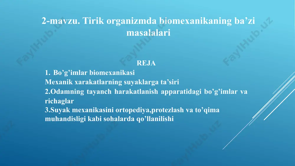 ri yordamida bir-biriga birikadi. bosh suyagi peshona, tepa, chakka, ensa kabi alohida suyaklardan iborat bo'lib, bola o'sgan sari ular chok yordamida bir-biriga birikib, yaxlit bosh suyagini hosil qiladi. bu suyaklar bir-biriga uzluksiz -zich birikkanligi uchun ular harakatsiz bo'ladi. aksariyat darsliklarda umurtqa pog'onasi suyaklarning harakatsiz birikishiga kiritiladi. ammo ba'zi manbalarda umurtqa pog'onasi suyaklarning yarim harakatchan birikishiga kiritilgan. harakatli, ya'ni bo'g'im hosil qilib birikishga qo'l va oyoqlarning bo'g'imlari kiradi: yelka, tirsak, kaft usti, son-chanoq, tizza, boldir-tovon hamda qo'l va oyoq panja suyaklarining bir-biri bilan bo 'g'im hosil qilib birikishi bunga misol bo'ladi. bo'g'im hosil qilib birikuvchi ikkita suyakdan birining uchi qavariq, silliq, ikkinchisining uchi esa botiqroq bo'ladi. bo'g'im uch qismdan: bo'g'im xaltachasi, suyaklarning birikish yuzasi va bo'g'im bo'shlig'idan iborat (1-rasm). bo'g'im xaltachasi ikki qavat - tashqi (pishiq fibroz), ichki - silliq yumshoq pardalardan tashkil topgan. ichki sinoviy qavatning pardasidan moysimon sinoviy suyuqlik (bo'g'im moyi) ishlab chiqariladi. bu suyuqlik suyaklarning bo'g'im yuzasini moylab, …