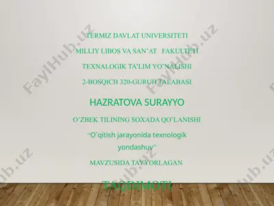 o'zbek tilining soxada qo'lanishi "o`qitish jarayonida texnologik yondashuv" — PPTX