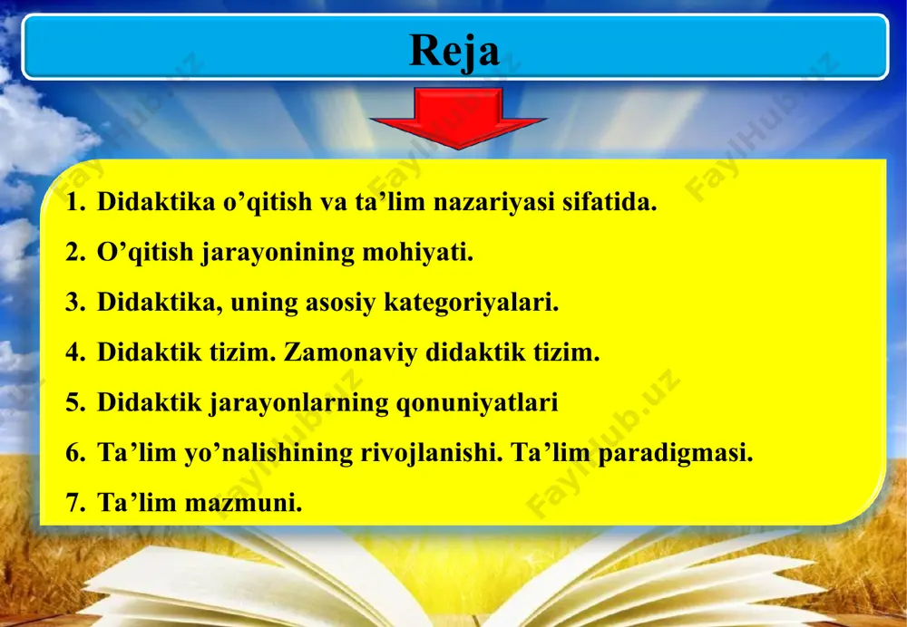 pedagogik adabiyotlarda ulardan qaysi biri didaktika uchun asosiy hisoblanishi kerakligi borasida ham turli fikrlar keltiriladi hamda o’quvchining o’quv materialiga bo’lgan munosabati, ya`ni, bilimlarni o’rganish munosabatini asosiy deb e’tirof etuvchi qarashlar soni nisbatan ko’p. didaktika ta’limni ijtimoiy tajriba berish vositasi sifatida e’tirof etadi. ta’lim yordamida yoshlarni hayotga tayyorlash amalga oshiriladi. darhaqiqat, o’qish, o’rganish ta’lim jarayonining ajralmas xususiyatidir. ta’limga psixologiya nuqtayi nazaridan yondashilsa, ushbu munosabatning ustuvorligiga shubha qolmaydi. biroq, ta’limga pedagogik, ya’ni, ijtimoiy tajribani berish, o’igatish nuqtayi nazaridan qaralsa faoliyat uchun asosiy sanaluvchi munosabat — ikki shaxs (o’quvchi va o’qituvchi) o’rtasidagi munosabatlar yetakchi o’rin egallashi lozim ekanligi anglanadi. didaktika predmetining mohiyatini ochishga xizmat qiluvchi yana bir qarash ta’lim-tarbiya jarayonini yaxlit o’rganish zarurligini ilgari suradi. ta’limning tarbiyaviy vazifalari o’quvchining bilimni o’zlashtirishlarini ta`minlabgina qolmay, shaxs xususiyati, uning rivojlanishi, ma`lum ma`naviy-axloqiy sifatlarni o’zlashtirishi, fe’l-atvori, xulqini tarbiyalash uchun zarur shart-sharoitni yaratishdan iborat. didaktikaga ta’limning mazmunli va jarayonli jihatlarini birgalikda o’rganish xosdir. amaliyotni qayta tashkil etish va …