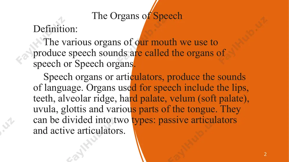 h sounds, notably /t/, /d/, and /j/. hard palate 10 soft palate or velum it should have holes forming that function during speech to separate the oral cavity (mouth) from the nose, in order to produce the oral speech sounds. if this separation is incomplete, air escapes through the nose during speech and the speech is perceived as hyper nasal. 11 ﻿it functions in tandem with the back of the throat, the palate, and air coming up from the lungs to create a number of guttural and other sounds. ﻿﻿in many languages, it closes to prevent air escaping through the nose when making some sounds. uvula 12 the pharynx is like a tube beginning just above the larynx and ending two parts. the structure that holds and manipulates the vocal cords. the "adam's apple" in males is the bump formed by the front part of the larynx pharynx 13 ﻿• …