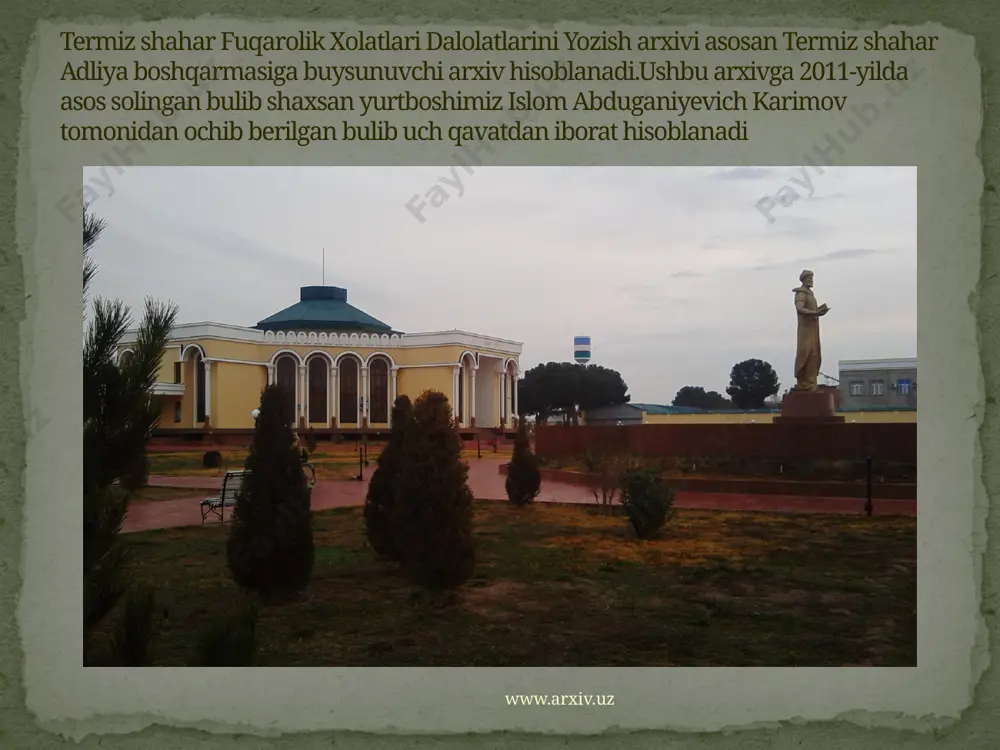 vi. qiziriq tumani fuqarolik xolatlari dalolatnomalarini yozish arxivi. oltinsoy tumani fuqarolik xolatlari dalolatnomalarini yozish arxivi. sarasiyo tumani fuqarolik xolatlari dalolatnomalarini yozish arxivi. uzun tumani fuqarolik xolatlari dalolatnomalarini yozish arxivi. sherabod tumani fuqarolik xolatlari dalolatnomalarini yozish arxivi www.arxiv.uz jarqurgon tumani fuqarolik xolatlari dalolatnomalarini yozish arxivi. qumqurgon tumani fuqarolik xolatlari dalolatnomalarini yozish arxivi. shurchi tumani fuqarolik xolatlari dalolatnomalarini yozish arxivi. denov tumani fuqarolik xolatlari dalolatnomalarini yozish arxivi. boysun tumani fuqarolik xolatlari dalolatnomalarini yozish arxivi. muzrabod tumani fuqarolik xolatlari dalolatnomalarini yozish arxivi. bandixon tumani fuqarolik xolatlari dalolatnomalarini yozish arxivi. angor tumani fuqarolik xolatlari dalolatnomalarini yozish arxivi. termiz tumani fuqarolik xolatlari dalolatnomalarini yozish arxivi. qiziriq tumani fuqarolik xolatlari dalolatnomalarini yozish arxivi. oltinsoy tumani fuqarolik xolatlari dalolatnomalarini yozish arxivi. sarasiyo tumani fuqarolik xolatlari dalolatnomalarini yozish arxivi. uzun tumani fuqarolik xolatlari dalolatnomalarini yozish arxivi. sherabod tumani fuqarolik xolatlari dalolatnomalarini yozish arxivi termiz shahar fuqarolik xolatlari dalolatnomalarini yozish arxiviga buysunuvchi tuman arxivlari quyidagilar: www.arxiv.uz xabarnomaga tuzatish kiritish: …