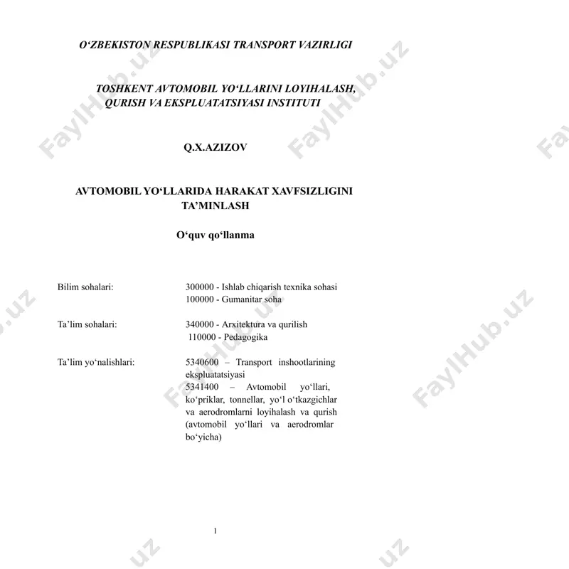 o‘zbekiston respublikasi avtomobil yo‘l tarmoqlarida va avtotransport korxonalarida harakat xavfsizligini ta’minlashga qaratilgan ishlarni asosan transport vazirligiga qarashli turli korxonalar va tashkilotlar mulkchilik shaklidan qat’iy nazar, ichki ishlar vazirligiga qarashli “yo‘l harakati xavfsizlik boshqarmalari” tomonidan amalga oshirilmoqda. e’tirof etish kerakki, respublikamizdagi harakat xavfsizligini ta’minlash uchun faqatgina yuqoridagi tashkilotlar tomonidan olib boriladigan faoliyatlar yetarli emas. o‘zbekiston respublikasi vazirlar mahkamasining 2018 yil 19 maydagi “o‘zbekiston respublikasi yo‘l xavfsizligini ta’minlash tizimini yanada takomillashtirish chora-tadbirlari to‘g‘risida”gi qaroriga muvofiq yo‘l harakati xavfsizligini ishonchli ta’minlash sohasida kompleks tashkiliy-amaliy chora- tadbirlar amalga oshirilishi nazarda tutilgan. respublikada harakat xavfsizligini tubdan yaxshilash uchun xalq xo‘jaligida mulkchilik shaklidan qat’iy nazar, faoliyat olib borayotgan barcha tashkilotlar yo‘l harakat qonunida keltirilgan vazifalarni bajarishlari lozim. shuningdek, fuqarolar yo‘l harakati qatnashchilari – piyodalar sifatida yo‘llarda harakatlanish qoidalariga to‘liq rioya qilishlari kerak. bu boradagi ishlarning samaradorligini yuqori darajaga yetkazish maqsadida “yo‘llarda harakat xavfsizligini ta’minlash – umumxalq ishi” shiori ostida respublikadagi barcha vazirliklar, qo‘mitalar, kompaniyalar, konsernlar, uyushmalar, …