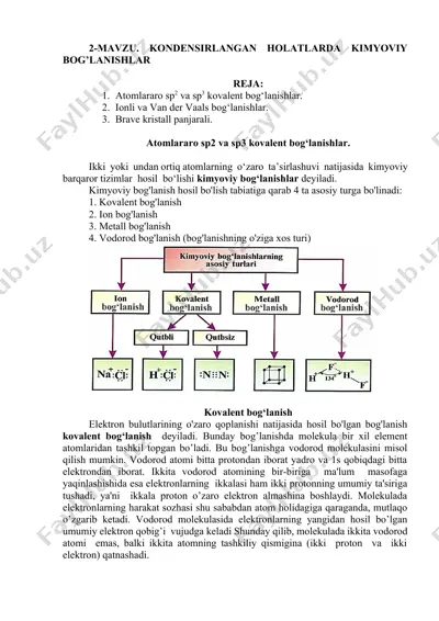 atomlararo sp2 va sp3 kovalent bog‘lanishlar — DOCX