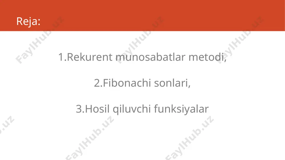 rekurent munosabatlar metodi. fibonachi sonlari. hosil qiluvchi funksiyalar - Page 2