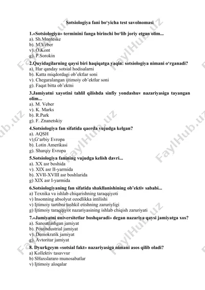 sotsiologiya fani bo‘yicha test savolnomasi — DOCX