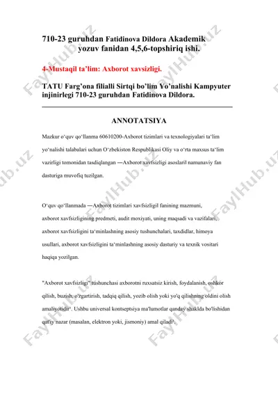 axborot tizimlari xavfsizligi asoslari — DOCX