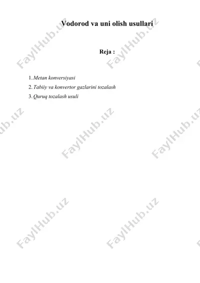 vodorod va uni olish usullari — DOCX