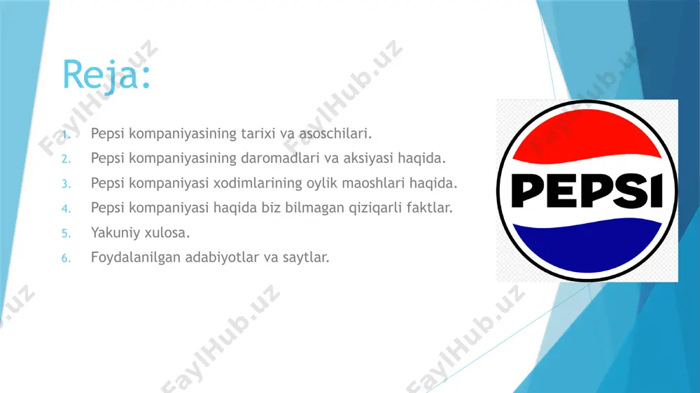 an daromadni e'lon qildi va bu tahlilchilarning gaap bo'lmagan eps bo'yicha 11,98 milliard dollarlik sotish bo'yicha 0,91 dollarlik taxminlaridan oshib ketdi. pepsi osiyo va mena mintaqasidan tashqari barcha korxonalarda pasayish bilan kurashgan bo'lsa-da , xarajatlarni kamaytirish sa'y-harakatlari va narxlash frito lay shimoliy amerika va uning shimoliy amerika ichimliklar bo'limi, firmaning ikkita eng muhim segmenti uchun daromadni oshirishga yordam berdi. ichimliklar hajmi birinchi chorakda bir xil bo'lib qoldi, shimoliy amerika ichimliklar hajmi esa 1 foizga kamaydi. aksiyadorlari. 2018-yil dekabr holatiga koʻra kompaniya 1,412 milliardga yaqin aksiyalarni chiqargan, ularning umumiy qiymati (bozor kapitallashuvi) 157 milliard dollarni tashkil etgan. kompaniyaning 131 mingga yaqin aksiyadorlari bor pepsi kompaniyasi xodimlarining oylik maoshlari haqida. ombor xodimi – 24,30 $ ombor tanlovchisi – 24 $ ehtiyot qismlar xonasi koordinatori – 30 $ ombor xodimi – 25,55 $ tozalik xodimi – 20,27 $ 2024-yil 29-may holatiga ko‘ra, aqshda pepsi ishchisi uchun o‘rtacha soatlik ish haqi soatiga 18,73 dollarni …