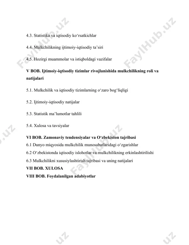 zaro uyg'unlashuvi katta ahamiyatga ega bo'lib kelgan. bugungi kunda davlatlar mulkchilikni isloh qilish, iqtisodiy samaradorlikni oshirish va barqaror rivojlanish yo'llarini izlamoqda. mazkur loyihaning maqsadi - ijtimoiy-iqtisodiy tizimlarning mohiyatini tahlil qilish va ular bilan bog'liq mulkchilik munosabatlarining zamonaviy ko'rinishlarini o'rganishdir. shu maqsadda quyidagi vazifalar belgilangan: 1. ijtimoiy-iqtisodiy tizimlarning turlari va ularning asosiy xususiyatlarini aniqlash. 2. mulkchilik munosabatlarining huquqiy va iqtisodiy jihatlarini o'rganish. 3. mulkchilik va iqtisodiy tizimlar o'rtasidagi bog'liqlikni aniqlash. 4. o'zbekiston iqtisodiy islohotlaridagi mulkchilik munosabatlarining ahamiyatini tahlil qilish. mavzuning dolzarbligi shundaki, iqtisodiy tizim va mulkchilik munosabatlari bir-birini to'ldirib, davlatning iqtisodiy siyosati va aholining turmush darajasini belgilab beradi. xususan, o'zbekiston kabi rivojlanayotgan davlatlarda iqtisodiy barqarorlikka erishish, xususiy mulkni rivojlantirish va davlat resurslaridan samarali foydalanish jarayoni dolzarb vazifalardan biri hisoblanadi. shu bois, ushbu masalaning o'rganilishi nafaqat nazariy, balki amaliy ahamiyatga ega. ijtimoiy-iqtisodiy tizimlar haqida batafsil ijtimoiy-iqtisodiy tizimlar bu jamiyatning iqtisodiy faoliyatini boshqarish va uni tashkil etish usullarini belgilovchi kompleks mexanizmdir. ushbu tizimlar …