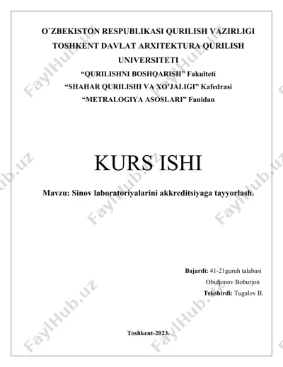 sinov laboratoriyalarini akkreditsiyaga tayyorlash — DOCX