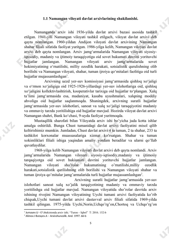 lgan tashkilotlar faoliyat olib bormoqda. har bir tashkilotning idoraviy arxivi bo’lishi lozim. idoraviy arxiv ekspert komissiyasi tomonidan qabul qilingan hujjatlarni saqlov mudatlari bo’yicha saralanadi,ya’ni doimiy saqlov,shaxsiy taribga oid,uzoq mudatli va saqlov mudati o’tgan hujjatlar ajratib olinadi[footnoteref:3]. 1970-yillarda davlat arxivlari nazorat qilayotgan tashkilotlarning idoraviy arxivlari va ish yuritish xizmati bir muncha yaxshilandi. o‘zbekiston ssr ministrlar sovetining 1973-yil 16-fevraldagi “respublikada arxiv ishini ahvoli va yanada yaxshilash tadbirlari to‘g‘risida” gi qarori asosida ijrokomlar qoshida shaxsiy tarkib hujjatlarini idoralararo xo‘jalik hisobidagi arxivlarni tashkil qilish keng avj oldi. yana bir qarorga ko‘ra arxiv boshqarmasi o‘zssr ministrlar soveti huzuridagi bosh arxiv boshqarmasiga aylantirildi. xokimlar tomonidan filiali hududidagi muassasalar, tashkilot, korxonalar, jamoat va fermer xo’jaliklar, qo’shmma va kichik korxonalarga hujjatlarni arxivga topshirish tartibiga saqlanish haqida shartnomalar tuzish bo’yicha xat chiqarildi qaror qabul qilinidi. topshirigan hujjatlarni saqlanishi yuzasidan ko’riklar o’tkazish muassasalar arxivini tartibga keltirish hujjatlarni davlat arxiviga topshirish tartibi bo’yicha chiqarilgan qarorlar anshular jumlasidandir. chust shahar hokimi arxiviga …