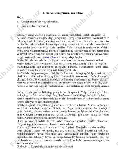 jamg‘arma va investitsiya — DOCX