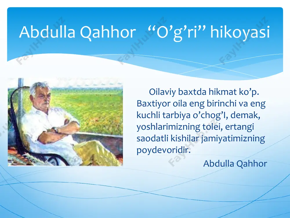 am ko’rsatish o’g’rini aniqlash ta’magirlik “o’g’ri” hikoyasiga mansub bo’lmagan qahramonni belgilang. mingboshi egamberdi qozi pristav amin qobil boboga “yo’qolmasdan ilgari bormidi?”, “yaxshi ho’kiz birov yetaklasa keta beradimi?” kabi savollarni nima uchun beradi? haqiqatni oydinlashtirish uchun cholning rost gapirayotganini aniqlash uchun qobil boboning ustidan kulish uchun pristavga xabar yetkazish uchun ? image2.jpeg image3.jpeg image4.jpeg image5.jpeg image6.png image7.jpeg image8.jpeg image9.jpeg image10.png image11.jpeg