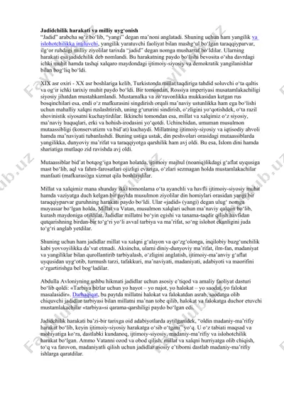 jadidchilik harakati va milliy uyg‘onish — DOC