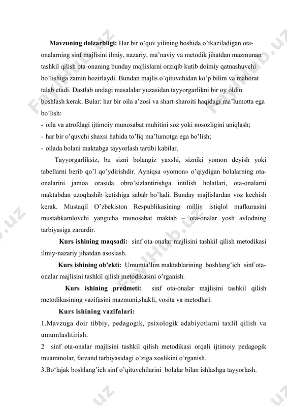 yotlar ro`yxatidan iborat bo`lib, jami sahifani tashkil qiladi. 1. shaxsning shakllanishi va rivojlanishida yosh davrlarining ahamiyatining dolzarbligi. boshlang‘ich maktab pedagogikasi o‘zining tadqiqot mavzusiga ega bo‘lgani holda, u yoki bu pedagogik muammoni boshqa fanlar bilan bevosita o‘zaro bog‘liq holdagina muvaffaqiyatli hal eta oladi. boshlang‘ich maktab pedagogikasi shaxsni tadqiqot, ob’ekti qilib olgan barcha fanlar bilan bevosita bog‘liqdir. jumladan, u falsafa, etika, tarix, sotsiologiya, psixologiya, odam anatomiyasi va fiziologiyasi, maktab gigienasi, meditsina fanlari bilan bevosita aloqador bo‘lib quyidagi pedagogik fanlar tizimiga ega. ilmiy-tadqiqot yo‘nalishini asoslashda faoliyatli, shaxsiy, tizimli (sistemali) yondashuv ahamiyatlidir. faoliyatli yondashuv pedagogik jarayonning barcha komponentlarini yaxlit tarzda o‘rganishni talab etadi. uning maqsadi, motivlari, harakatlari, operatsiyalar, boshqarish usullari o‘zgartirishlar kiritib turishni, olingan natijalarni nazorat va tahlil etishni taqozo qiladi. bunday tarzda tekshirishda faoliyatning barcha tomonlari boshdan oxirigacha to‘liq qamrab olinadi. shaxsiy yondashuv. shaxsning jamiyatdagi, jamoadagi o‘rni, ular o‘rtasidagi munosabat, barkamol avlod tarbiyasi, shaxsni ob’ekt va sub’ekt sifatida bir vaqtda qarab chiqish asos …