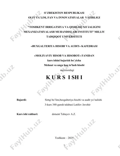 mehnat va unga haq to'lash hisobi kurs ishi — DOCX
