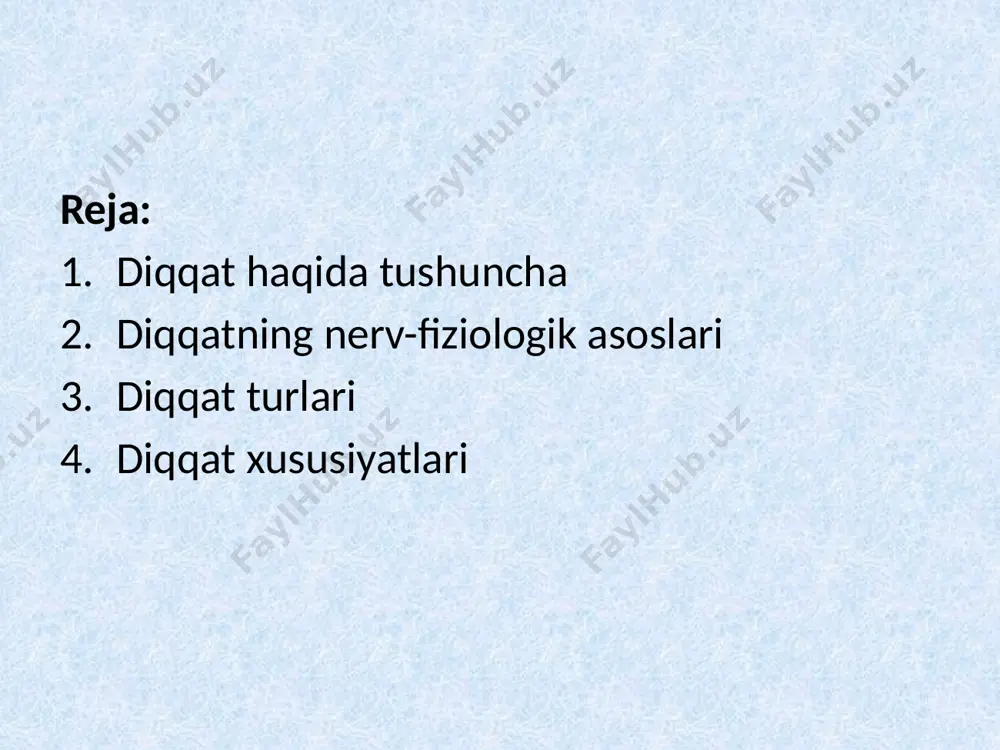 ) fikricha, “stimul – tez va kuchliligiga qarab nazorat qilinadi” olport diqqqat haqiqatga o‘xshab ko‘ringani bilan yakka-yu yagona mexanizm emas yoki ichki imkoniyat kauzal atributsiya diqqat fenomeni tafakkurning yoki idrokning asosida shakllanadi. ixtiyorsiz ixtiyoriy ixtiyoriydan so'nggi tashqi ichki individual guruhli jamoa diqqat turlari aktivligiga qarab ob'ektiga qarab faoliyat formasiga qarab diqqat turlari diqqat turlari ixtiyorsiz diqqat ixtiyoriy diqqat ixtiyorsiz diqqat deb to’satdan ta'sir qilgan biror sabab tufayli bizning hohishimizdan tashqari hosil bo’ladigan diqqatga aytiladi. odamning ko‘z o’ngida paydo bo’ladigan juda yorqin rangli narsalar, o‘zining tashqi ko’rinishi jihatidan odatdagi narsalardan keskin farq qiluvchi predmetlar, to’satdan paydo bo’lgan qattiq tovush, biror narsaning keskin harakati va shu kabilar ixtiyorsiz diqqatni yuzaga keltiruvchi sabablar bo’lishi mumkin. masalan, hikoya o’qish mashg’uloti paytida to’satdan uchib o’tgan reaktiv samolyotning qattiq va bahaybat tovushi hammaning diqqatini beixtiyor o‘ziga jalb qiladi. ixtiyoriy diqqat deb-oldindan belgilangan qat'iy bir maqsad asosida va ongli ravishda diqqatimizni ma'lum bir narsa va hodisalarga qaratishimizga …