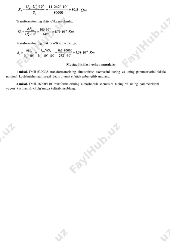 bul qilib aniqlang. 2-misol. tmh-16000/110 transformatorining almashtirish sxemasini tuzing va uning parametrlarini yuqori kuchlanish chulg'amiga keltirib hisoblang. image7.emf image8.emf image9.emf image10.emf image11.emf image12.emf image13.emf image1.emf image2.emf image3.emf image4.emf image5.emf image6.emf