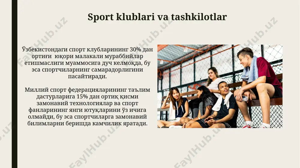 hdan oshgan kattalar guruhida yurak-qon tomir kasalliklari xavfini 15% ga kamaytiradi, shuningdek, umr koʻrish davomiyligini oshiradi. sport bilan shugʻullanish bolalarda 20% ga yaqin sogʻlom ovqatlanish odatini shakllantirishga yordam beradi, bu esa umumiy jismoniy va aqliy rivojlanishga ijobiy taʼsir koʻrsatadi. mintaqaviy sport murabbiylarini tayyorlash mintaqaviy sport murabbiylarini tayyorlashda 50 dan ortiq turli sport turlari bo'yicha malaka oshirish kurslari mavjud bo'lib, ularning 30 foizi amaliy mashg'ulotlarga qaratilgan. mintaqaviy sport murabbiylarini tayyorlash tizimida elektron ta'lim resurslaridan foydalanish darajasi oxirgi 5 yil ichida 2 baravar oshdi, bu esa ta'lim sifatini yaxshilashga yordam bermoqda. sportni rivojlantirishning mintaqaviy siyosati hududiy sport dasturlariga yillik byudjetdan 10 milliard so'mdan ortiq mablag' ajratish va malakali murabbiylar sonini 30% ga ko'paytirish orqali sportning rivojlanishiga investitsiyalar ko'paytiriladi. sportni rivojlantirishning mintaqaviy siyosati 5-10 yoshgacha bo'lgan bolalar uchun sport maktablarining sonini 2 baravar ko'paytirishni, shuningdek, ularning moddiy-texnik bazasini yaxshilashni nazarda tutadi. sport va sog'liqni saqlash sport bilan shugʻullanish yurak-qon tomir kasalliklari xavfini 30% …