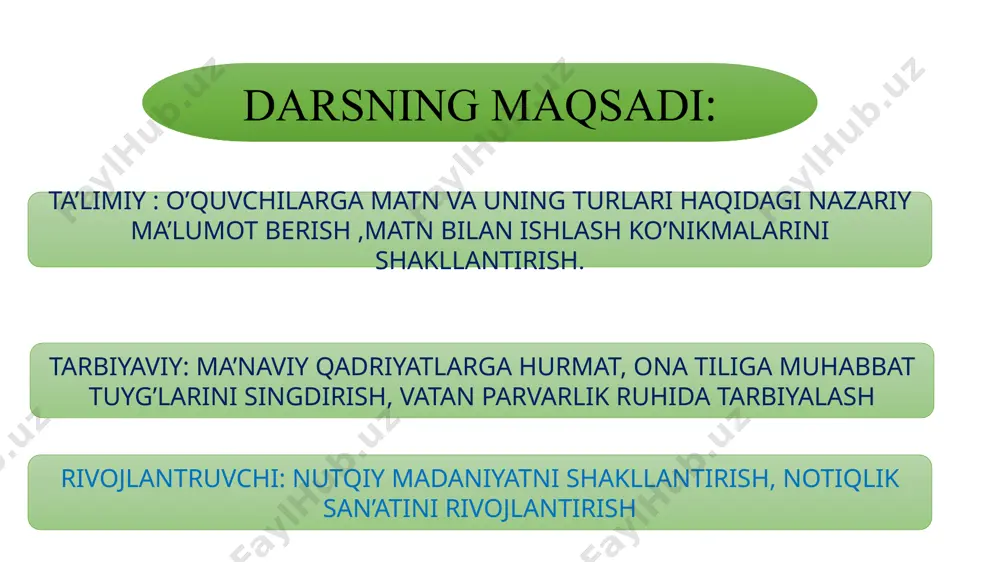 tan ‘’mutafakkir’’ so’zini qo’llab bo’lmaydi.yuksak, teran,atroflicha fikr yurita oladigan siymolarnigina mutafakkir deyish mumkin. 13 topshiriq 1.matnda yozuvchi qanday maqsadni ko’zda tutgan? 2.mutafakkir so’zining asosiga e’tibor bering. topshiriq 1. ‘’sayohat zavqi’’ mavzusida hikoya matni yozing. savollarga javob bering . 1.matn deb nimaga aytiladi? 2.matnning turlarini sanang. 3.hikoya matni qayerlarda qo’llanadi? uyga vazifa 204- mashqdagi berilgan matnda so’zlovchi qanday maqsadni ko’zda tutganini aniqlang. matnni tavsiflashga harakat qiling. /docprops/thumbnail.jpeg