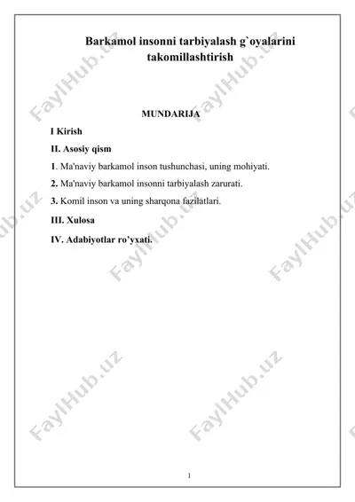 barkamol insonni tarbiyalash g‘oyalarini takomillashtirish — DOCX