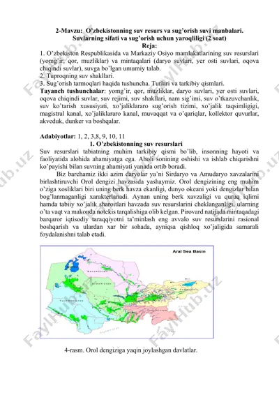 o’zbekistonning suv resurs va sug’orish suvi manbalari — DOCX