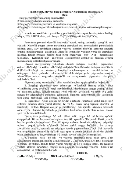 barg pigmentlari va ularning xususiyatlari — DOC