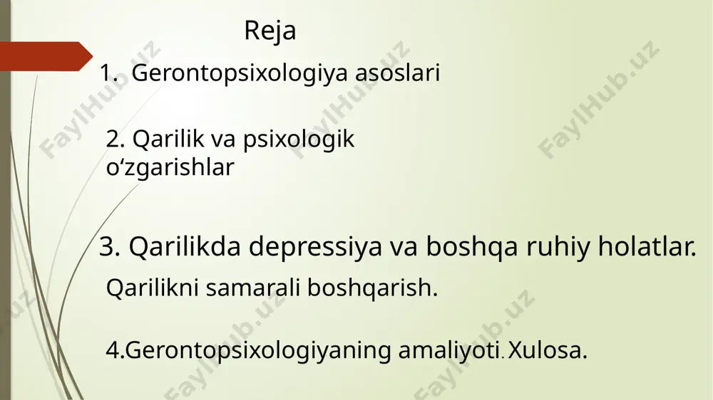 sixologik o'zgarishlarga olib keladigan tabiiy jarayon bo'lib, bu jarayonlar organizmning barcha sohalarida sezilarli ta'sir ko'rsatadi. psixologik o'zgarishlar: 1. xotira va diqqatning pasayishi: yoshi katta kishilarda qisqa muddatli xotira va diqqatni jamlashda qiyinchiliklar kuzatilishi mumkin. bu esa kundalik faoliyatni va ijtimoiy aloqalarni ta'sirlanishiga olib keladi. 2. emotsional o'zgarishlar: qarilikda odamlar ko'proq yakkalanish yoki depressiya holatiga tushishlari mumkin. bu, ko'pincha, ijtimoiy aloqalarining kamayishi yoki qiyinchiliklarga duch kelishi bilan bog'liq. 3. qarilik sabablari toʻgʻrisida aniq fikr yoʻq, lekin u bir qadar irsiyatga ham bogʻliq. baʼzi oilalarda uzoq umr koʻruvchilarning nasldannaslga oʻtganligi maʼlum. ayollarda qarilikning erkaklarga nisbatan kechroq kuzatilishi genetik apparatning xususiyatlariga va boshqalar omillarga (mas, ayollarda chekish, spirtli ichimliklar ichish kam) ham bogʻliq boʻlishi mumkin. maʼlumki, qarilik surʼati turlicha boʻladi: baʼzilarda 75—80 yoshda, hatto ancha keyin ham turli ishlar bilan shugʻullanish uchun kuchquvvat va imkoniyat boʻladi. biroq yosh oʻtishi bilan barcha odamlarda mehnat qobiliyati pasayadi, salga toliqadi. shu sababli, yosh oʻtganda kishining ahvoli …