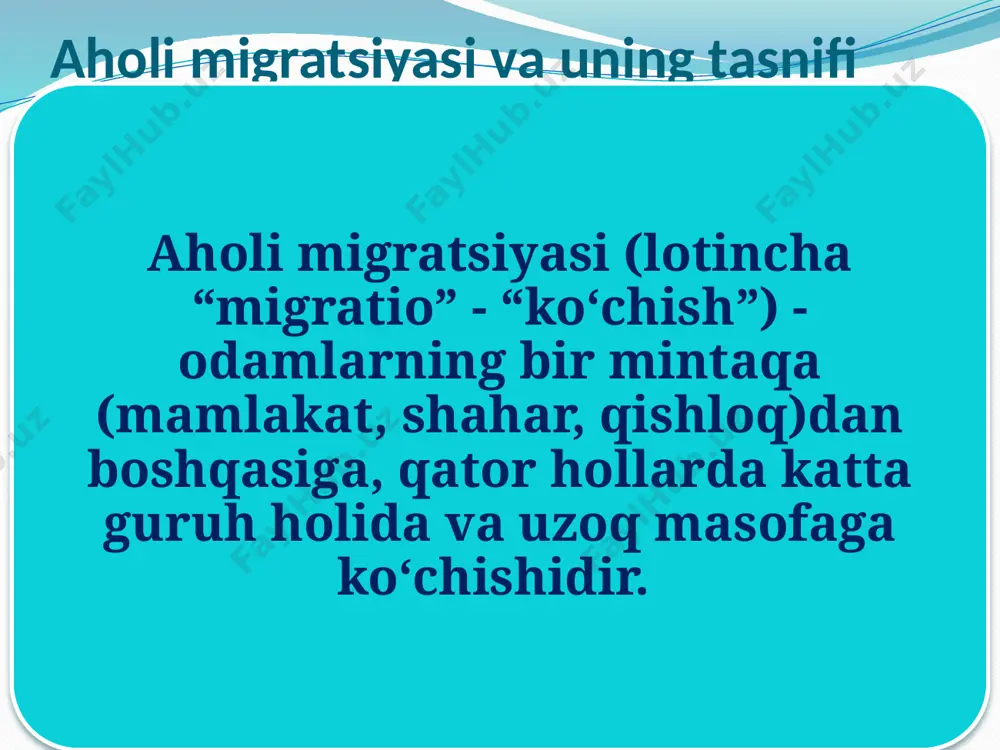 hu jumladan, ayniqsa noqonuniy muhojirlar uchun muhim hisoblangan norasmiy sektorda) ish topish imkoniyati va boshqalar kiradi. oraliq omillari hududlar o‘rtasidagi masofa uzoqlashishi bilan ortadi va migratsiya oqimlariga to‘siq vazifasini o‘tashi mumkin. ularga transport xarajatlari, migratsiya jarayonlarini tartibga soladigan qonun hujjatlari, ko‘chib borish mo‘ljallanayotgan hudud to‘g‘risida ma’lumotlar mavjudligi va boshqalar kiradi. migratsiyaning quyidagi funksiyalari bor: 9 migratsiyaning funksiyalari qayta taqsimlash. migratsiya-aholi turmush darajasni oshirishning integratsiyaviy jarayoni saralash. migratsiya-hududlar aholisi sifat darajasini o`zgartirish omili jadallashtirish. migratsiya- aholini ijtimoiy jihatdan faollashtirish omili 1. qayta taqsimlash. migratsiyaning ushbu funksiyasi muhojirlarga o‘z hayotiy vazifalarini hal etishga ko‘maklashadi. odamlar boshqa hududga ko‘chish orqali turmushlarini yaxshilashga intiladi. migratsiya ushbu ma’noda muhojir aholi turmush darajasini oshirishning integratsiyaviy jarayoni hisoblanadi. dunyodagi ko‘p mamlakatlarda o‘tkazilgan sotsiologik tadqiqotlar buni tasdiqlaydi. muhojirlarning asosiy qismi ko‘chib borgan joyda ko‘proq daromad ishlab topadi. to‘g‘ri, bu ixtiyoriy migratsiyaga taalluqlidir. majburiy migratsiya boshqa, qoida bo‘yicha, iqtisodiy bo‘lmagan qonuniyatlarga bo‘ysunadi. 2. saralash. migratsiyaning bu funksiyasi mohiyati shundan …
