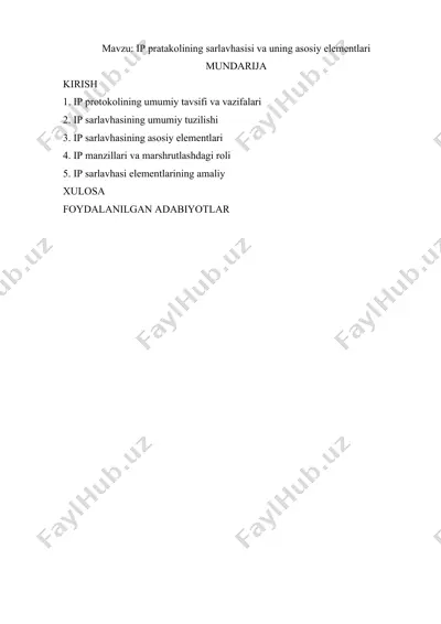 ip protokoli sarlavhasi va uning asosiy elementlari — DOCX