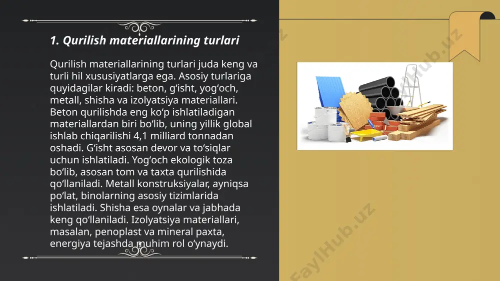 .me/slaydai_bot yelim va yopishtiruvchilar qurilish, sanoat va uy xo‘jaliklarida keng qo‘llaniladi. polivinil atsetat (pva) va epoksid yelimlari eng ko‘p ishlatiladigan turlardan hisoblanadi. pva yelimlari odatda yog‘och va qog‘oz materiallarini yopishtirishda ishlatiladi. epoksid yelimlar esa yuqori chidamliligi bilan mashhur bo‘lib, metallar, plitalar va boshqa qattiq materiallar uchun qo‘llanadi. jahon bozorida yelimlar va yopishtiruvchilar sektori 2023 yilda taxminan 60 milliard dollar qiymatga ega bo‘lgan. tahlillar bo‘yicha, bu bozor har yili 5-6% o‘sish kutilmoqda. plastik, avtomobilsozlik va elektrotexnika sanoati bu mahsulotlarga katta talab ko‘rsatadi. ... t.me/slaydai_bot 7. isitish va sovutishga qarshi qo'shimchalar isitish va sovutishga qarshi qo'shimchalar suyuq yoqilg'i va motorellektlarda muhim rol o'ynaydi. ular issiqlikni samarali boshqarish va sovuqda ishga tushishni osonlashtiradi. qo'shimchalar vositalarning xizmat muddatini uzaytirishga yordam beradi, korroziya, oksidlanish va cho'kmalarning oldini oladi. qo'shimchalar 60-70 c dan ortiq haroratda samaradorlikni oshiradi va past haroratlarda sovun tushishiga qarshi ta'sir ko'rsatadi. shu bilan birga, ekstremal sharoitlarda haroratni muvozanatlaydi. qo'shimchalar 15-20% gacha yoqilg'i …