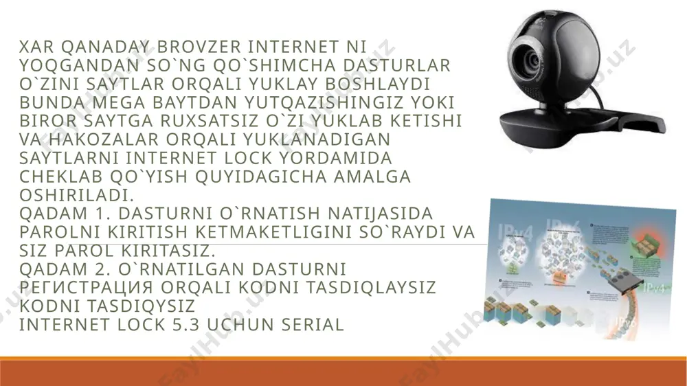 ni qulay va yaqin yo‘l bilan manzilga etkazishni rejalashtiruvchi va amalga oshiruvchi dasturlar majmuidir. odatda yo‘naltiruvchi sifatida maxsus kompyuterdan foydalanish yaxshi natija beradi. gateway (shlyuz) – ma’lumotlarni uzatishning turli qaydnoma (protokol)larini internet foydalanadigan elektron pochtaning oddiy qaydnomasi smtp ga (simple mail transfer protocol – elektron pochta uzatishning oddiy qaydnomasi) aylantiradigan kompyuter. aslida shlyuz – bu dasturlar majmuidir. bunda shlyuz maqsadida foydalanadigan kompyuterga katta talablar qo‘yilmaydi. buning uchun unda shlyuz vazifasini o‘taydigan dasturlar bilan ishlash imkoni bo‘lsa bas. trafik – internet aloqa kanallari orqali uzatilgan ma’lumotlar oqimi hajmi. server – bu boshqa kompyuter yoki dasturlarga xizmat ko‘rsatadigan kompyuter yoki dasturdir. bitta kompyuterda bir nechta server ishlashi mumkin. masalan, ftp, www, elektron pochta serverilari. mijoz – server resurslaridan va xizmatidan foydalanuvchi kompyuter yoki dasturdir. masalan, kompyuter fayl-serverning mijozi bo‘lishi mumkin (serverda joylashgan fayllardan foydalanishi), shu bilan bir vaqtda elektron pochta dastursida ishlashi mumkin. url – (uniform resoure locator) internet ga murojaat qilishning …