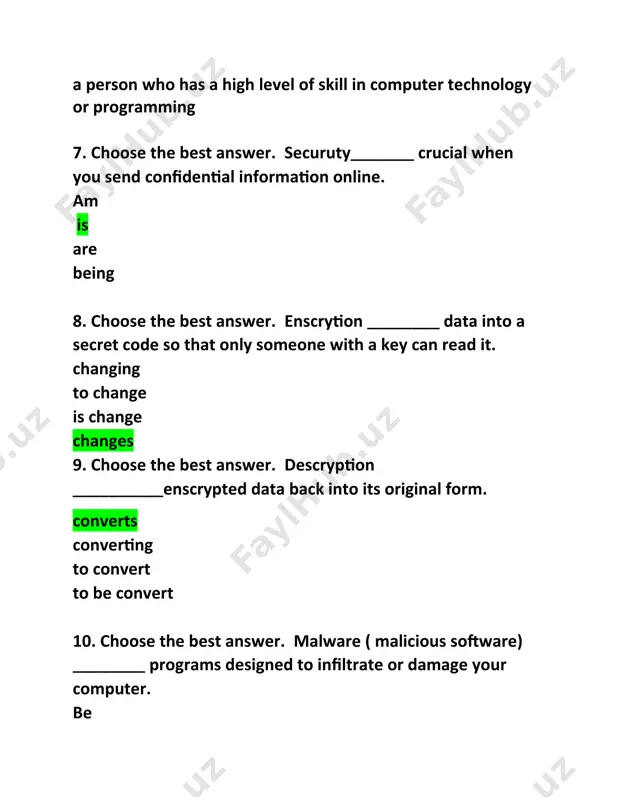 she insisted that she had never received it. giving to give give is given 25. choose the best answer. if you can’t find information at the library, try ___________on the internet. to look looking look is look 26. choose the best answer. she studied medicine at university and went on _________a surgeon. to become become becoming has become 27. choose the best answer. look at mum’s car! it definitely needs__________! cleaning to clean cleaned is clean 28. choose the best answer. i’ll never forget ________of that swing when i was a child. to fall falling fall is fall 29. choose the best answer. the government needs ________notice of the opinions of the people. taking take to take taken 30. choose the best answer. economists predict that house prices will go on ________ for at least another year. to rise rise rising risen 31. choose the best answer. we weren’t able …