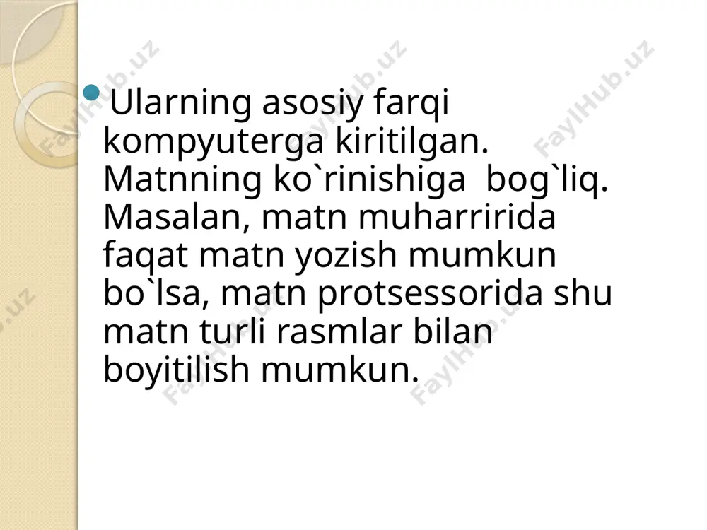 izdagi ochilgan birinchi listga ma`lumot yozib, so`ngra yangi list ochsak bo`laveradi: tabcontrol1.selectedtab = new1; count++; endi esa biz click buyrug`i yordamida edit tugmachamiz ichida joylashgan cut(qirqib olish), copy(nusxalash) va nihoyat paste(nusxalangan xabarni qaytarish) tugmachalariga buyruqlarni birinma ketin kirita boshlaymiz: } private void cuttoolstripmenuitem_click(object sender, eventargs e) { // biz ushbu buyruqlarni cut tugmachasi uchun kiritdik. richtextbox rtb = null; if (tabcontrol1.tabcount != 0) { rtb = tabcontrol1.selectedtab.controls[0] as richtextbox; rtb.cut(); } } private void copytoolstripmenuitem_click(object sender, eventargs e) { //bu buyruqni copy tugmachasi uchun kiritdik. richtextbox rtb = null; if (tabcontrol1.tabcount != 0) { rtb = tabcontrol1.selectedtab.controls[0] as richtextbox; rtb.copy(); } } private void pastetoolstripmenuitem_click(object sender, eventargs e) { //buni esa paste tugmachasi ishlashi uchun kiritdik. richtextbox rtb = null; if (tabcontrol1.tabcount != 0) { rtb = tabcontrol1.selectedtab.controls[0] as richtextbox; rtb.paste(); } } } } endi birinchi listga mehribonim onajon deb yozdim va ikkinchi listga buni hozir copy buyrug`i yordamida …