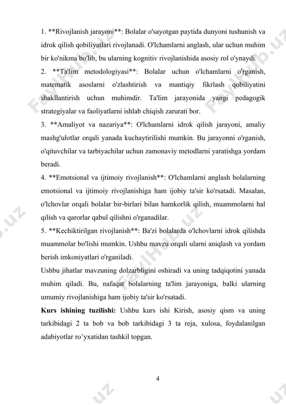 a berish. turli topshiriqlar yordamida shar va kub haqidagi bilimlarni mustahkamlash. uchburchakni taniy olish va nomini aytishni o‘rgatish. uni sezish, harakat va ko‘rish yo‘llari bilan tekshirish usullarini o‘rgatish. o‘rta guruh geometrik shakllar. doira, kvadrat, uchburchak shakllarini bir-biridan farqlashni mustahkamlash. to‘g‘ri to‘rtburchak shakli bilan tanishtirish, to‘g‘ri to‘rtburchak-kvadratni farqlash va aytishni, ularni sezish - harakat va ko‘rish usullari orqali o‘rganish. oval shakli bilan tanishtirish, doira, ovalni farqlash va aytishni, ularni sezish - harakat va ko‘rish usullari orqali o‘rgatish. kub, shar, silindr kabi shakllarning nomini aytish va bir-biridan farqlashni o‘rganish. shakllar har xil o‘lchamda bo‘lishi mumkinligi haqida tasavvur hosil qilish (katta doira - kichik doira, katta kvadrat – kichik kvadrat). tayoqchalardan to‘g‘ri to‘rtburchak, kvadrat, uchburchak yasashga, bu shakllardan foydalanib turli narsalar yasashni o‘rgatish. katta guruh geometrik shakllar. shakllar har xil o‘lchamda bo‘lishi mumkinligi haqida tasavvur hosil qilish (katta doira - kichik doira, katta kvadrat – kichik kvadrat). shakllar va uning ayrim belgilari haqida …