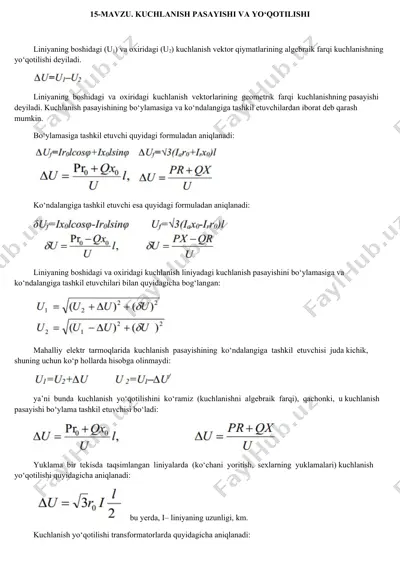 kuchlanish pasayishi va yo‘qotilishi — DOCX