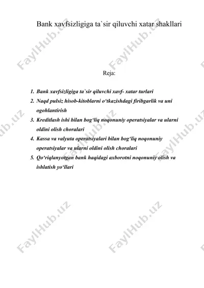 bank xavfsizligiga ta`sir qiluvchi xatar shakllari — DOC